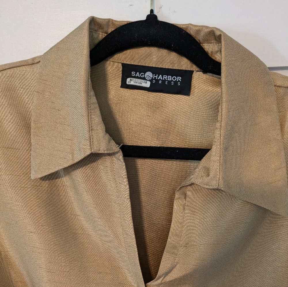 Gold Sag Harbor Silk Feel Faux Wrap Short Sleeve Blouse-M - Picture 2 of 3